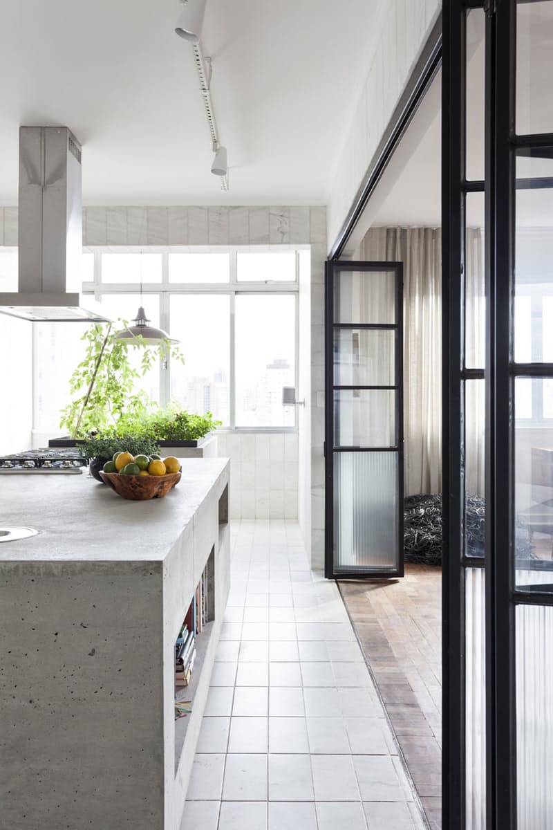 Использование бетона в интерьере кухни 