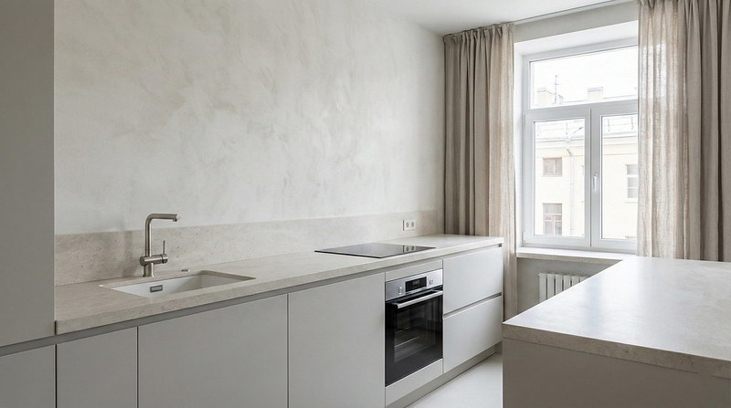 Кухня без верхних шкафов в интерьере