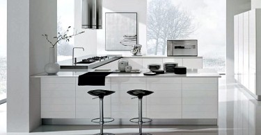 Современный дизайн интерьера кухни в белом цвете