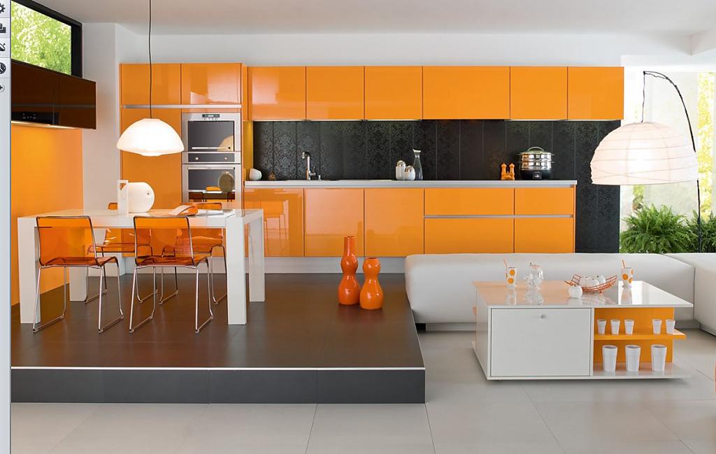 Оранжевые кухни в интерьере кухни фото