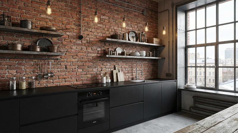 Кухня без верхних шкафов в интерьере