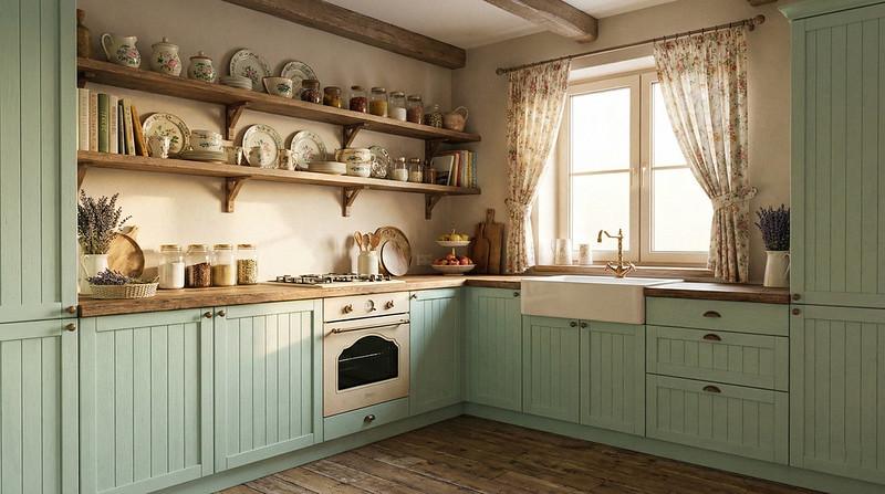 Кухня без верхних шкафов в интерьере