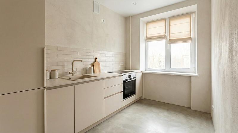 Кухня без верхних шкафов в интерьере