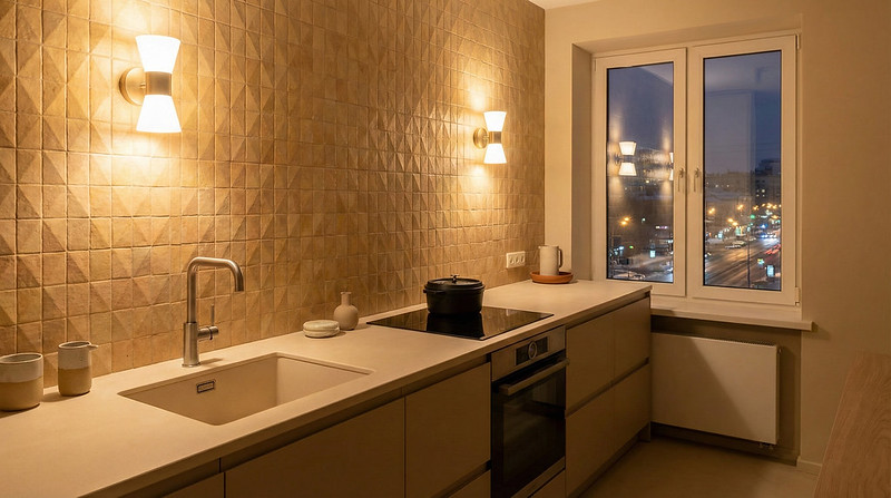 Кухня без верхних шкафов в интерьере