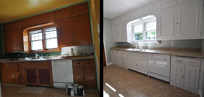Вид кухонной мебели до и после преображения