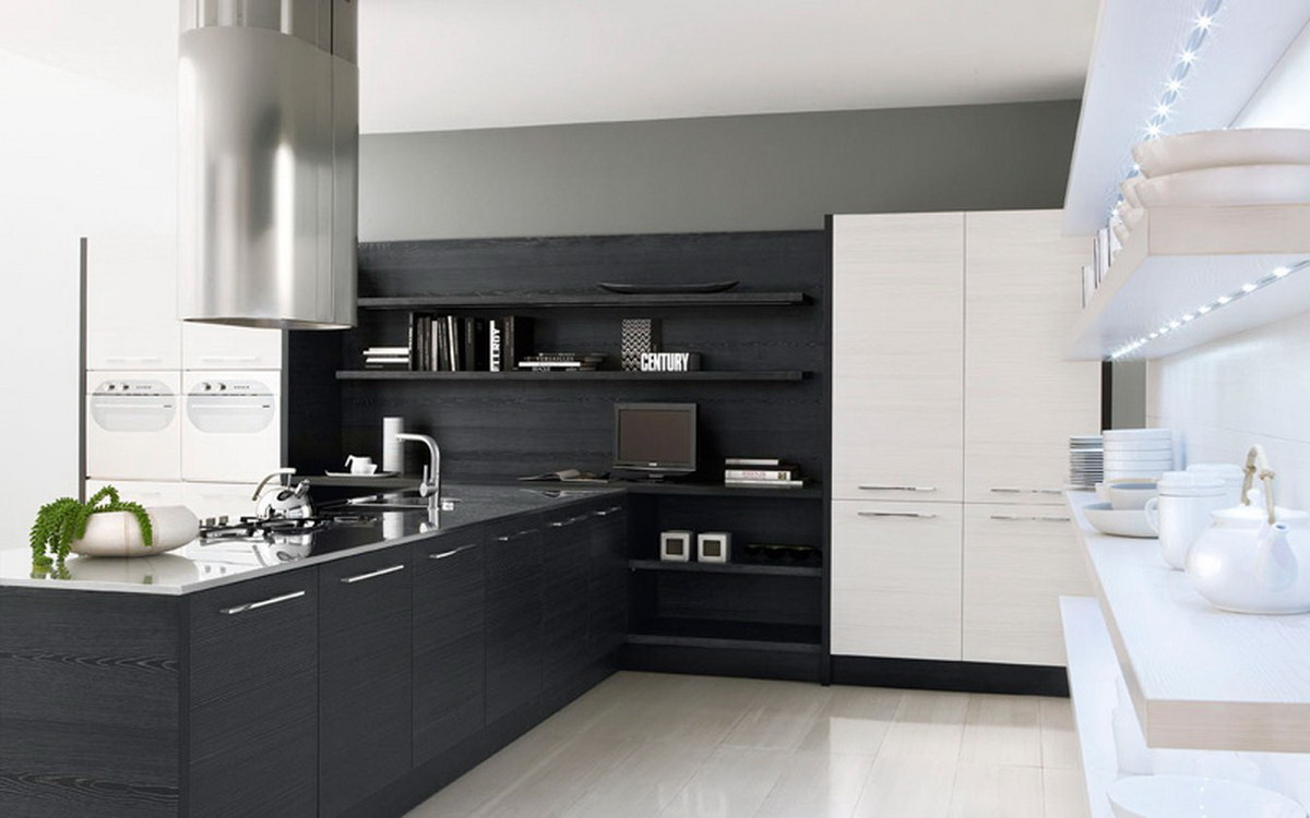 Минималистский дизайн чёрно-белой кухни от Futura Cucine