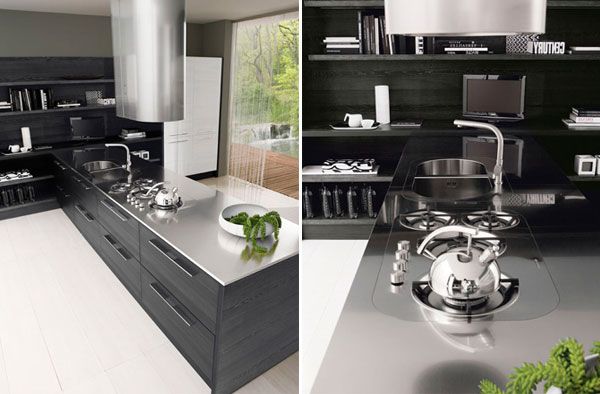 Минималистский дизайн чёрно-белой кухни от Futura Cucine