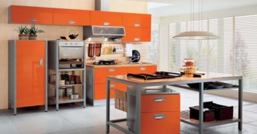 Стильный дизайн интерьера кухни в оранжевом цвете