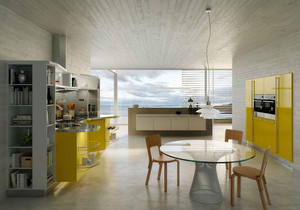 Необычный дизайн кухни Skyline 2.0 от Snaidero с жёлтым корпусом