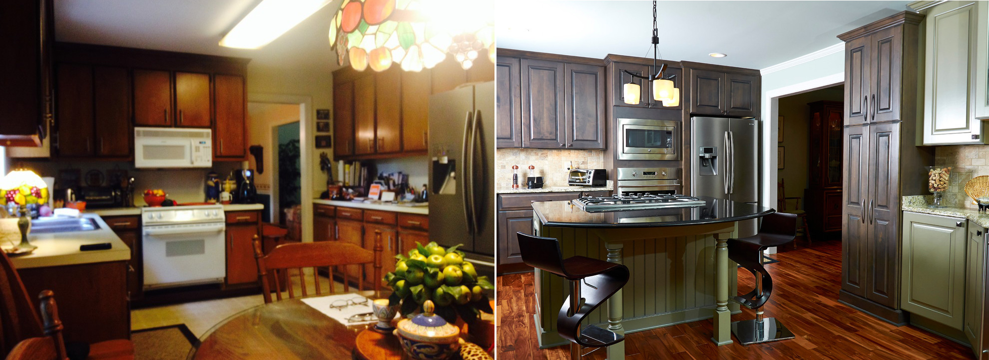 Кухня с большими окнами. Фото до и после