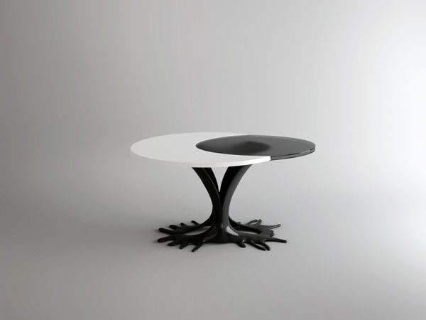 Необычный дизайн обеденного стола Egg от студии WamHouse в чёрно-белом цвете