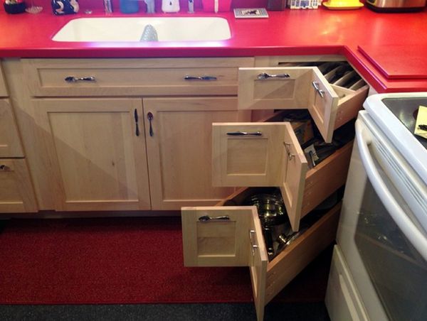 Угловые выдвижные ящики для хранения кухонных аксессуаров
