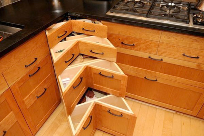 Угловые выдвижные ящики для хранения кухонных аксессуаров
