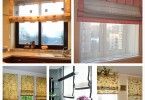 Фотоколлаж: стильный дизайн оконных штор в интерьере кухни