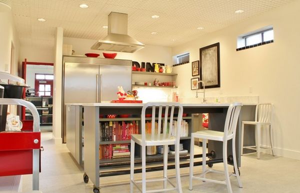 Стильный дизайн мобильного кухонного острова в интерьере кухни