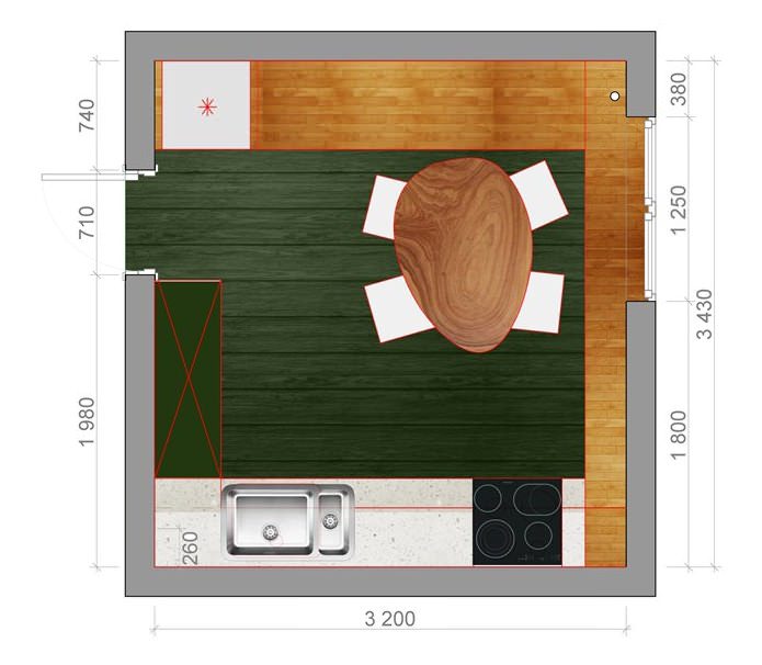Цветное изображение планировки интерьера кухни