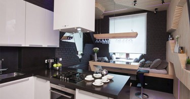 Стильное оформление кухни-столовой с барной стойкой от Geometrix Design