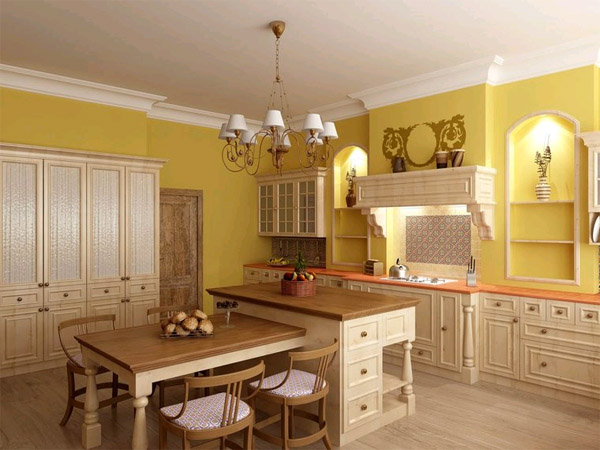  Яркие жёлтые стены в дизайне интерьера кухни