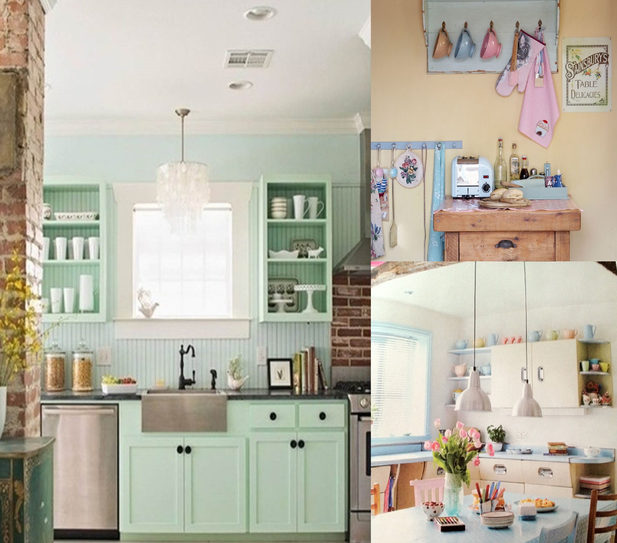 Фотоколлаж: декоративные элементы пастельных тонов в дизайне интерьера кухни