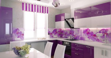 Дизайн интерьера кухни в богатых фиолетовых тонах