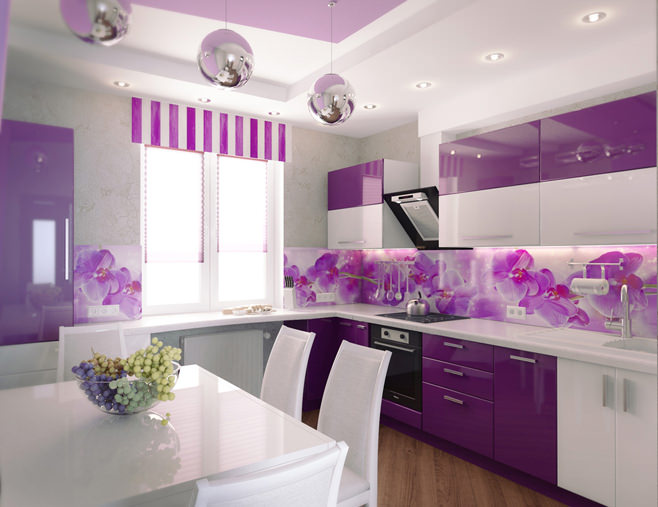 Дизайн кухни фиолетового цвета