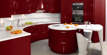 Феерический дизайн интерьера кухни в красно-белых тонах