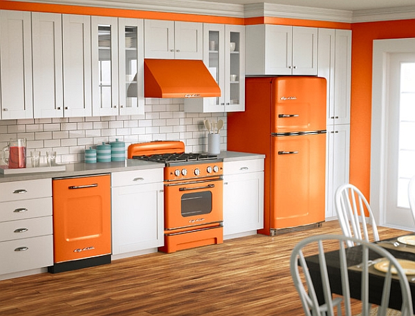 Бело-оранжевая кухня