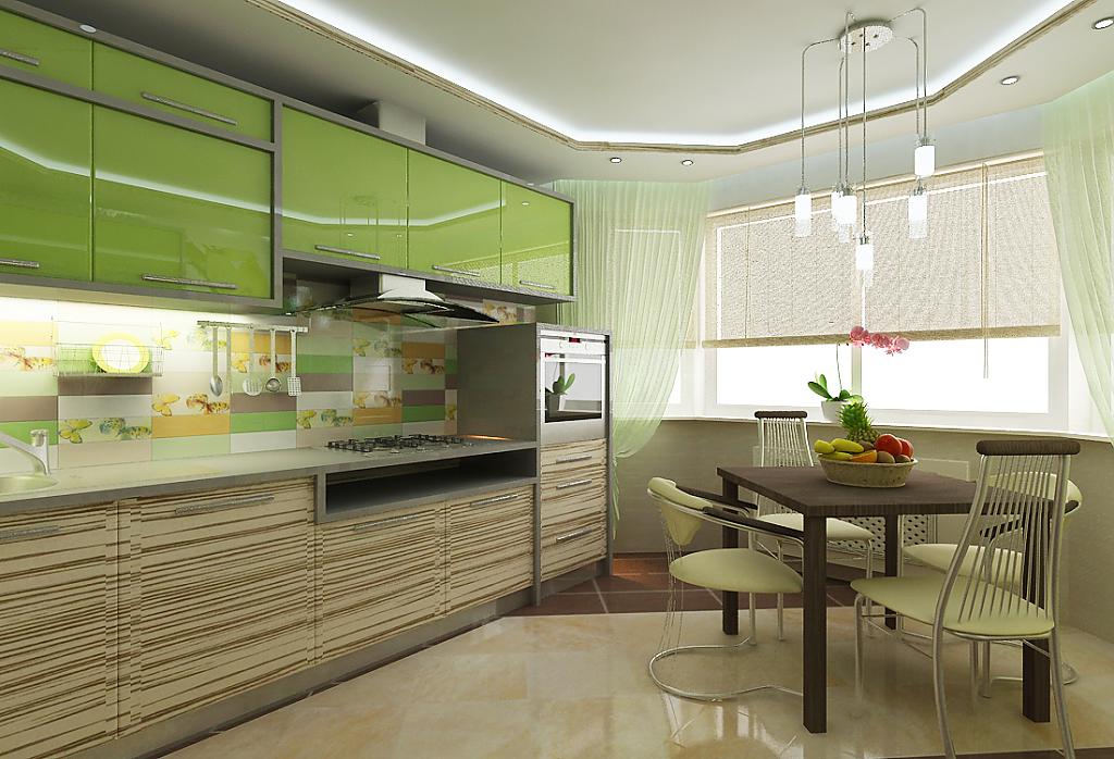Потрясающий дизайн интерьера кухни в сочной салатовой гамме