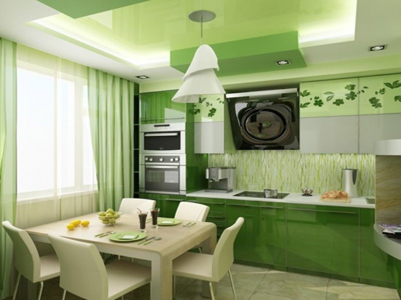 Потрясающий дизайн интерьера кухни в сочной салатовой гамме