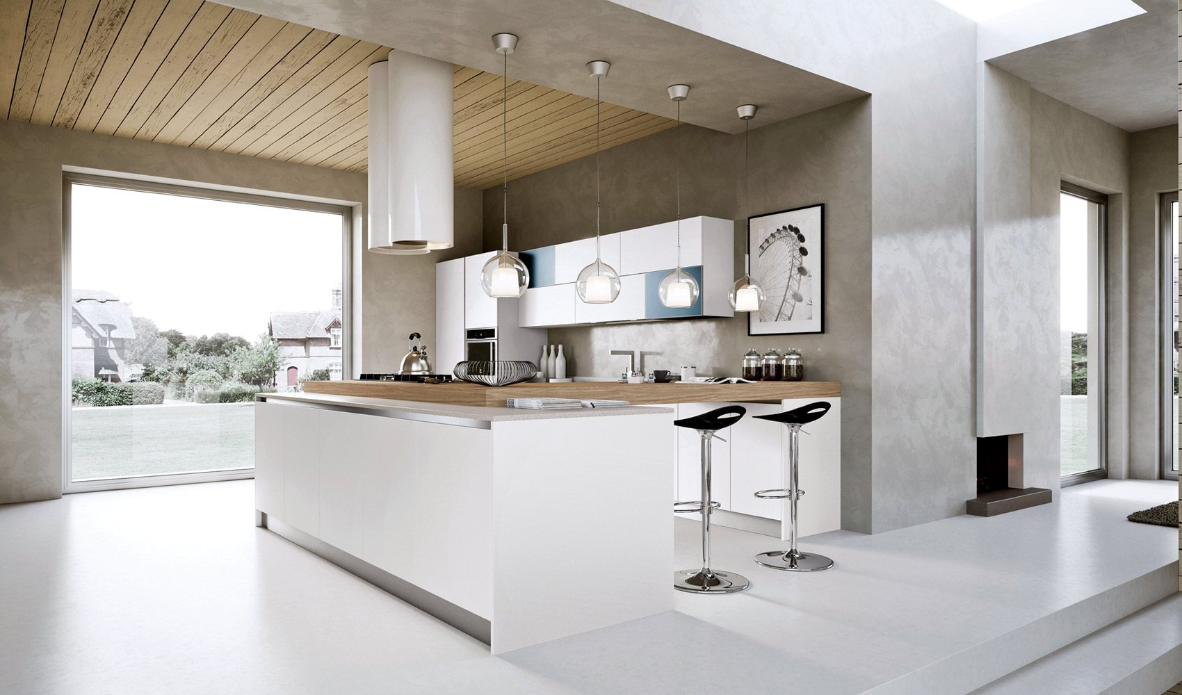Бело-серый интерьер кухни