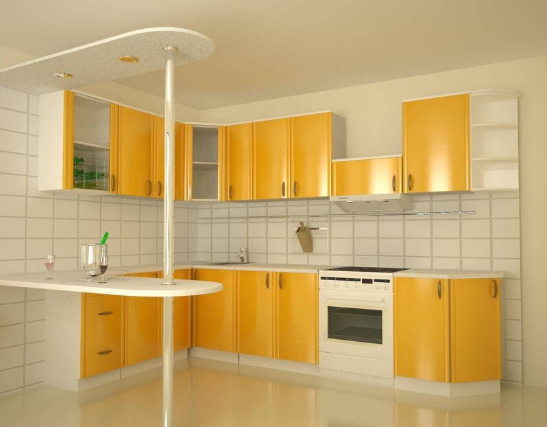 Современный дизайн кухонного гарнитура в жёлтом цвете