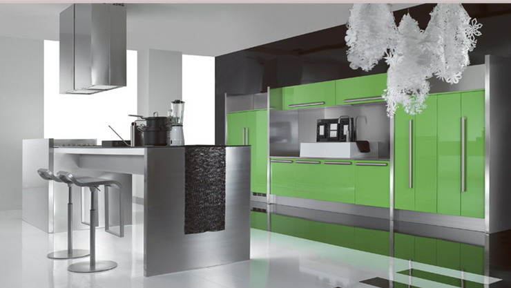 Концептуальный дизайн кухни от Tecnocucina в зелёном цвете
