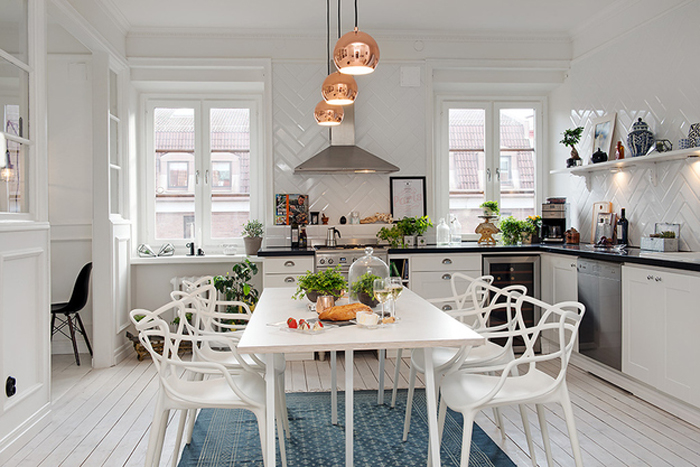 Дизайн интерьера белоснежной кухни в скандинавском стиле